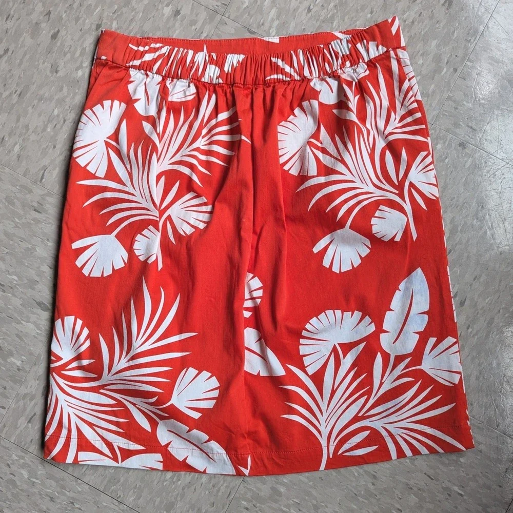 Boden‎ Red White Resortwear Palm Leaf Print A-Line Skirt Elastic US 8L UK 12L